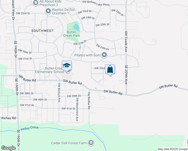 map of restaurants, bars, coffee shops, grocery stores, and more near 2084 Southwest 34th Street in Gresham