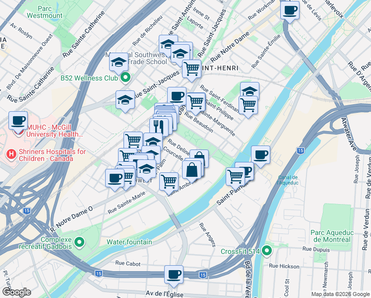 map of restaurants, bars, coffee shops, grocery stores, and more near 247 Rue Delinelle in Montréal