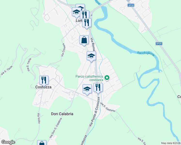 map of restaurants, bars, coffee shops, grocery stores, and more near 12 Via Don Calvi in Longare