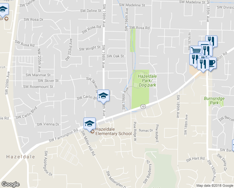 map of restaurants, bars, coffee shops, grocery stores, and more near 19662 Southwest Sumac Court in Aloha