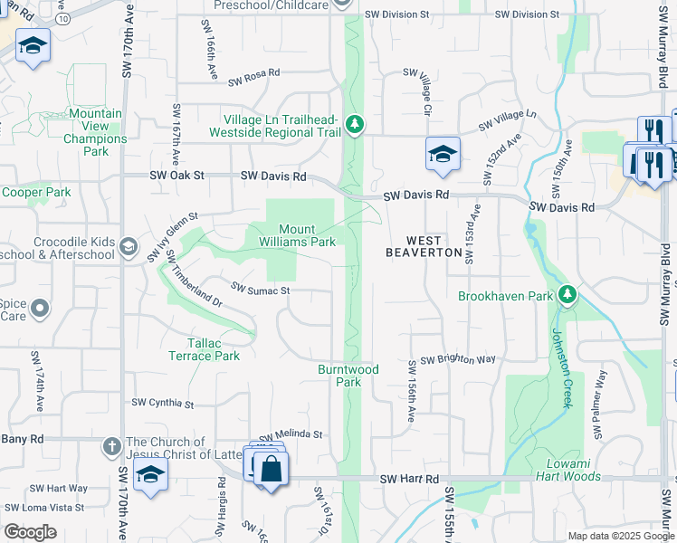 map of restaurants, bars, coffee shops, grocery stores, and more near 6550 Southwest 160th Avenue in Beaverton