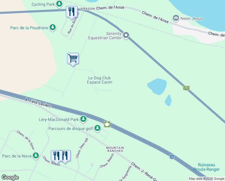 map of restaurants, bars, coffee shops, grocery stores, and more near 255 Chemin Scott in Rigaud