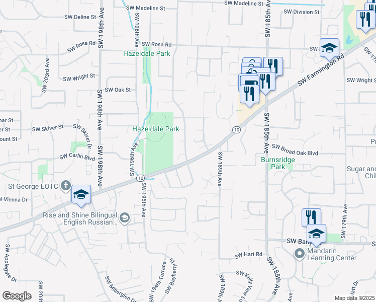 map of restaurants, bars, coffee shops, grocery stores, and more near 6554 Southwest 192nd Avenue in Aloha