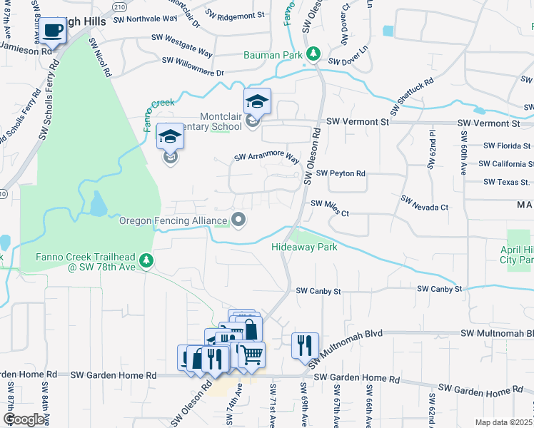 map of restaurants, bars, coffee shops, grocery stores, and more near 6532 Southwest Wexford Place in Portland