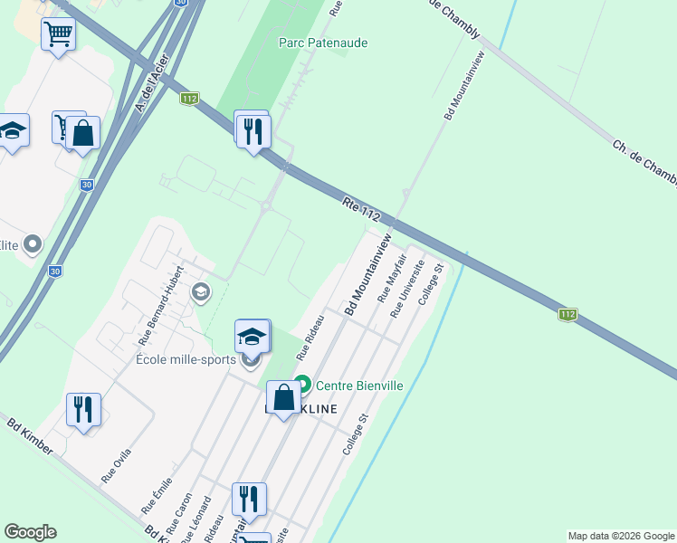 map of restaurants, bars, coffee shops, grocery stores, and more near 3176 Rue Rideau in Longueuil