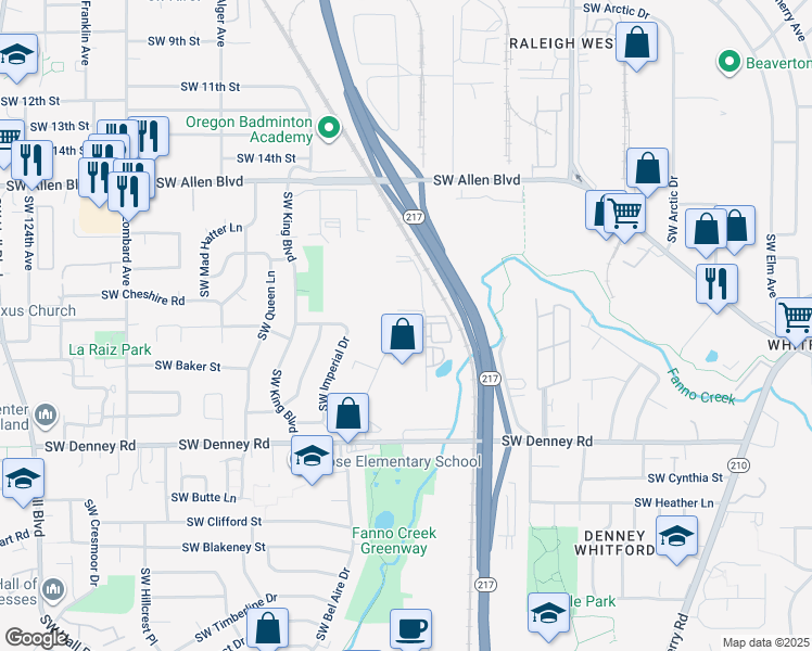 map of restaurants, bars, coffee shops, grocery stores, and more near 6605 Southwest 111th Avenue in Beaverton