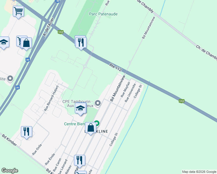map of restaurants, bars, coffee shops, grocery stores, and more near 3194 Rue Rideau in Longueuil