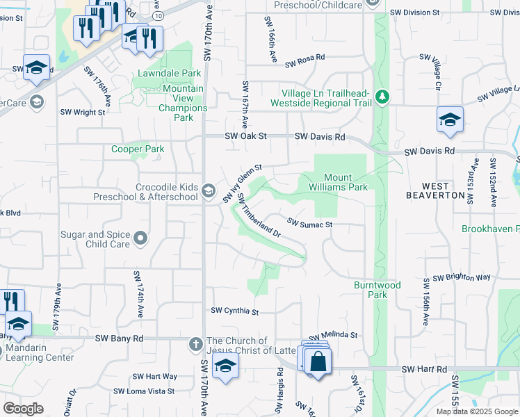 map of restaurants, bars, coffee shops, grocery stores, and more near 16700 Southwest Heceta Court in Beaverton