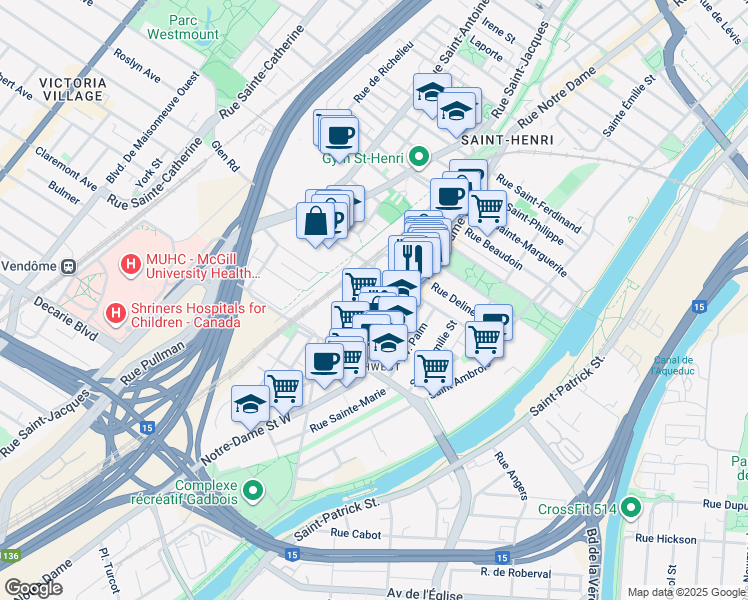 map of restaurants, bars, coffee shops, grocery stores, and more near 4720 Rue Dagenais in Montréal