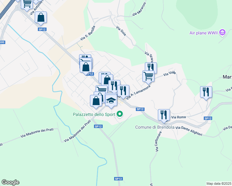 map of restaurants, bars, coffee shops, grocery stores, and more near 21-23 Via Gioacchino Rossini in Brendola