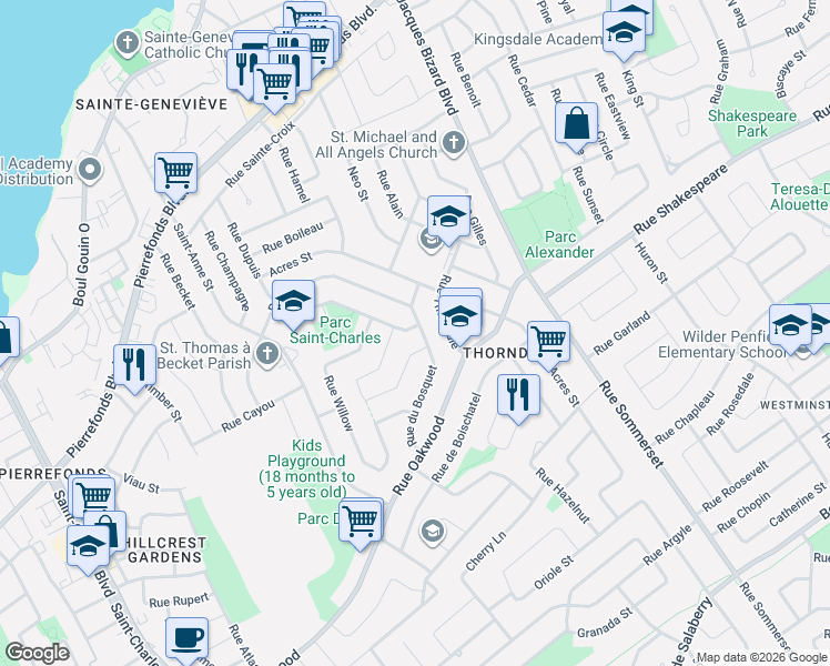 map of restaurants, bars, coffee shops, grocery stores, and more near 4178 Rue Harold in Montréal
