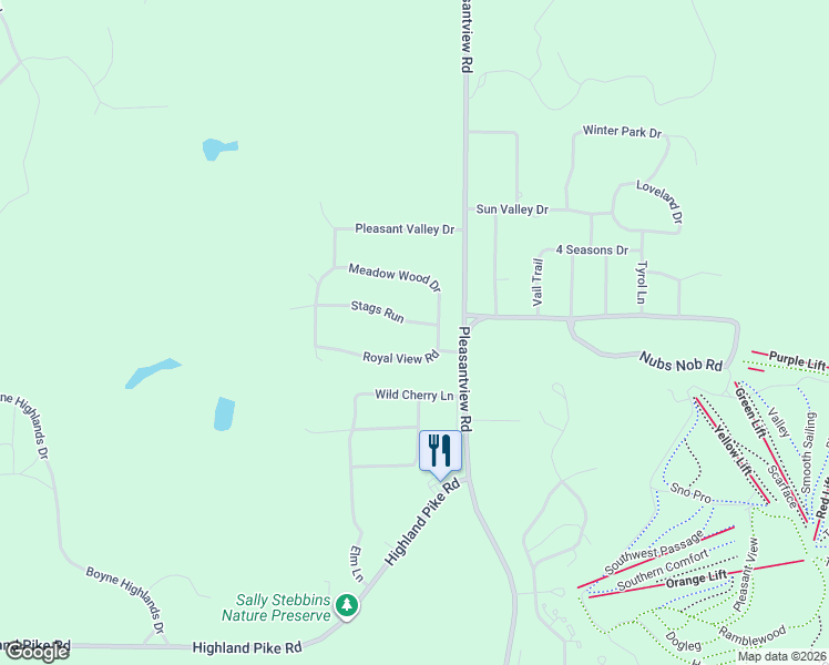 map of restaurants, bars, coffee shops, grocery stores, and more near 99 Stags Run in Harbor Springs