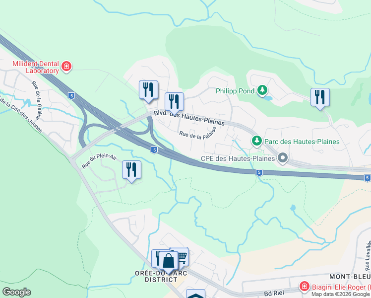 map of restaurants, bars, coffee shops, grocery stores, and more near 10 Rue de la Cime in Gatineau