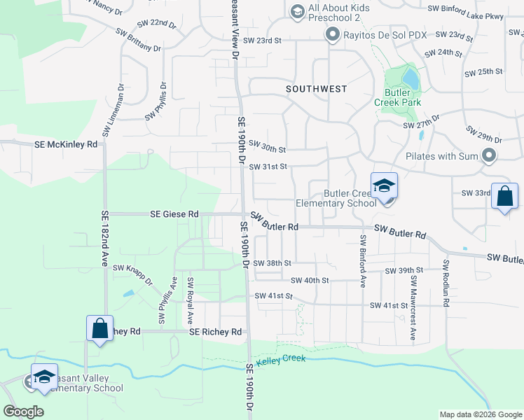 map of restaurants, bars, coffee shops, grocery stores, and more near 3321 Southwest Redfern Place in Gresham