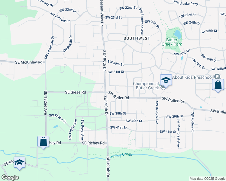 map of restaurants, bars, coffee shops, grocery stores, and more near 3321 Southwest Redfern Place in Gresham