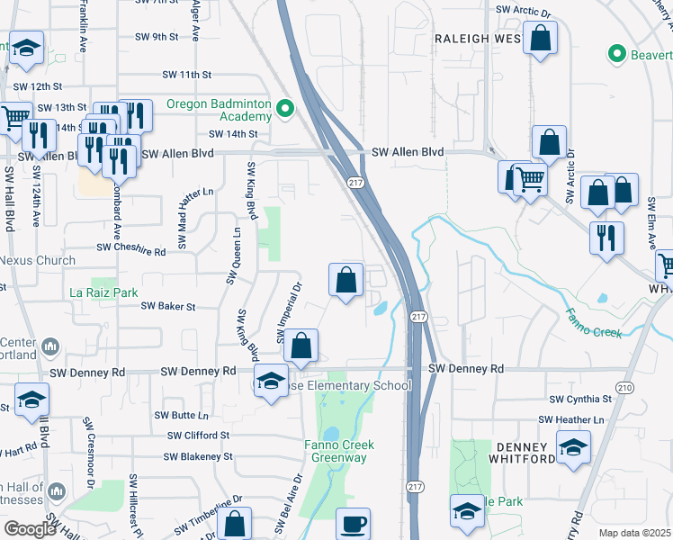 map of restaurants, bars, coffee shops, grocery stores, and more near 6605 Southwest 111th Avenue in Beaverton