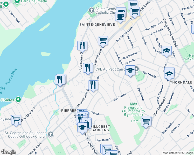 map of restaurants, bars, coffee shops, grocery stores, and more near 4376 Rue Kimber in Montréal