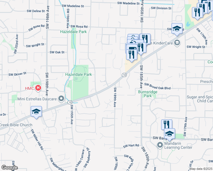 map of restaurants, bars, coffee shops, grocery stores, and more near 6525 Southwest 190th Avenue in Beaverton
