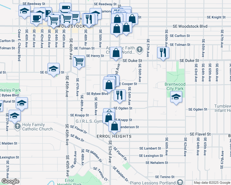 map of restaurants, bars, coffee shops, grocery stores, and more near in Portland