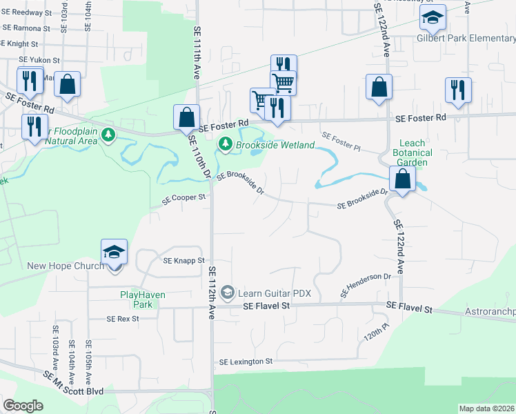 map of restaurants, bars, coffee shops, grocery stores, and more near 6818 Southeast 114th Avenue in Portland