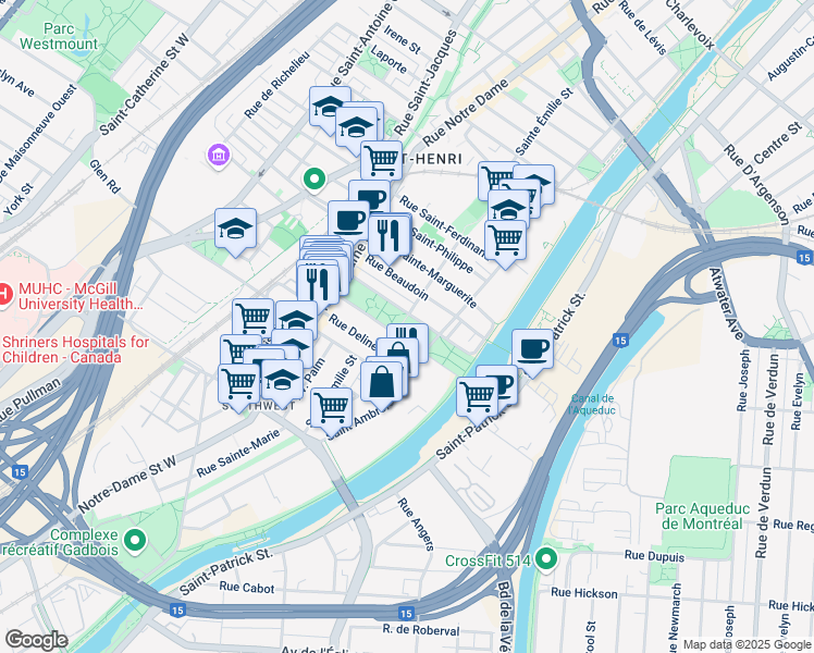 map of restaurants, bars, coffee shops, grocery stores, and more near 4550 Rue Sainte Émilie in Montréal
