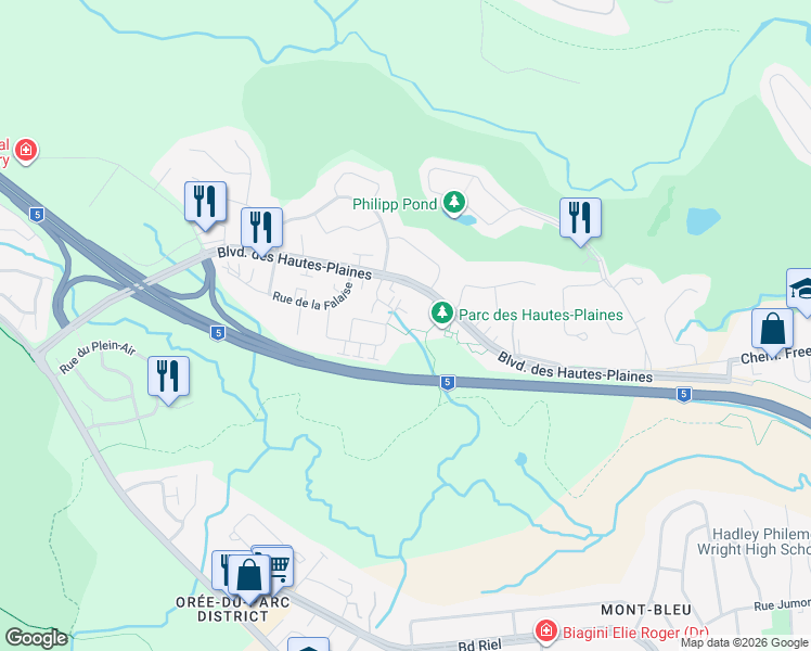 map of restaurants, bars, coffee shops, grocery stores, and more near 31 Rue de la Fondrière in Gatineau