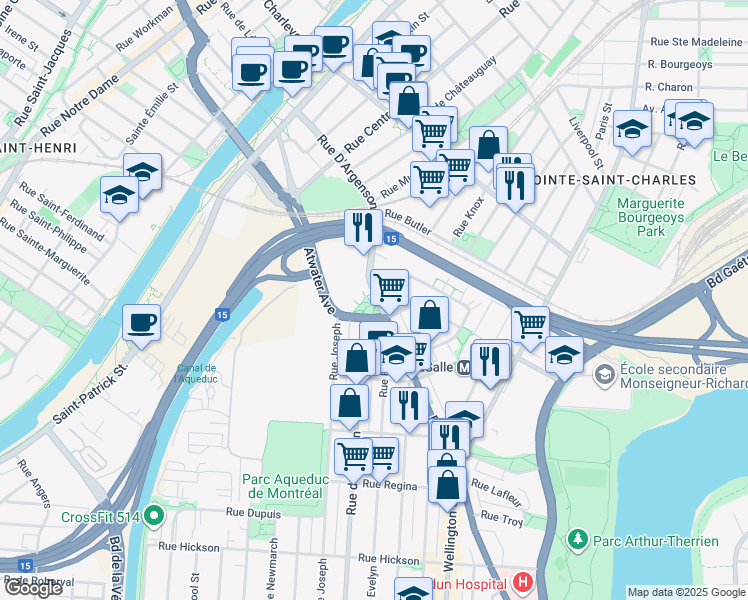 map of restaurants, bars, coffee shops, grocery stores, and more near 3147 Boulevard LaSalle in Montréal