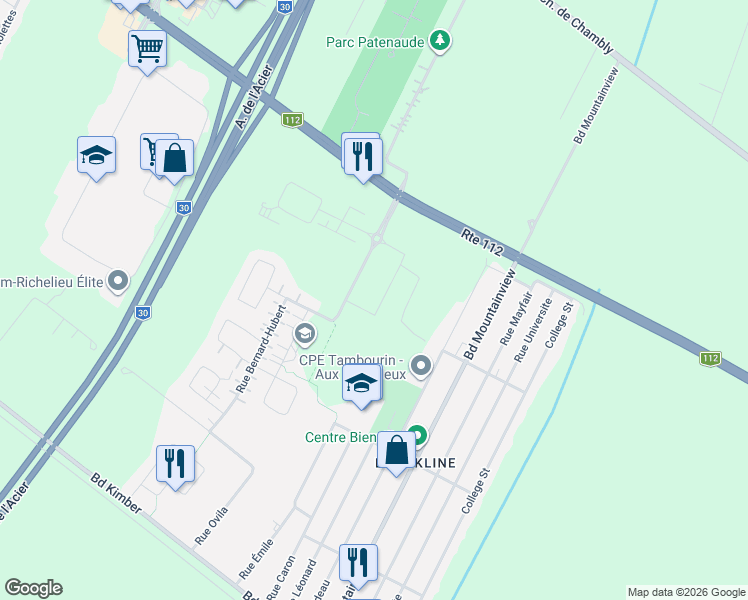 map of restaurants, bars, coffee shops, grocery stores, and more near 4200 Rue Olivier-Fournier in Longueuil