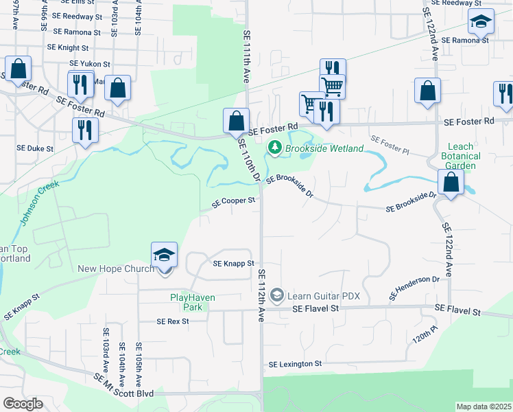 map of restaurants, bars, coffee shops, grocery stores, and more near 6901 Southeast 112th Avenue in Portland