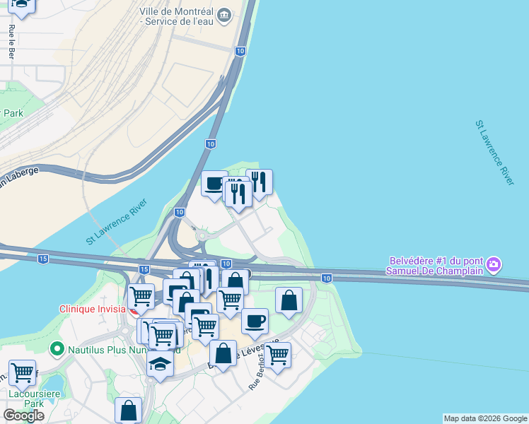 map of restaurants, bars, coffee shops, grocery stores, and more near 211 Rue de la Rotonde in Montreal