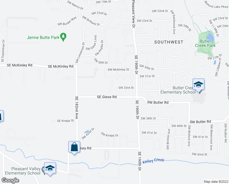 map of restaurants, bars, coffee shops, grocery stores, and more near 18711 Southeast Giese Road in Gresham