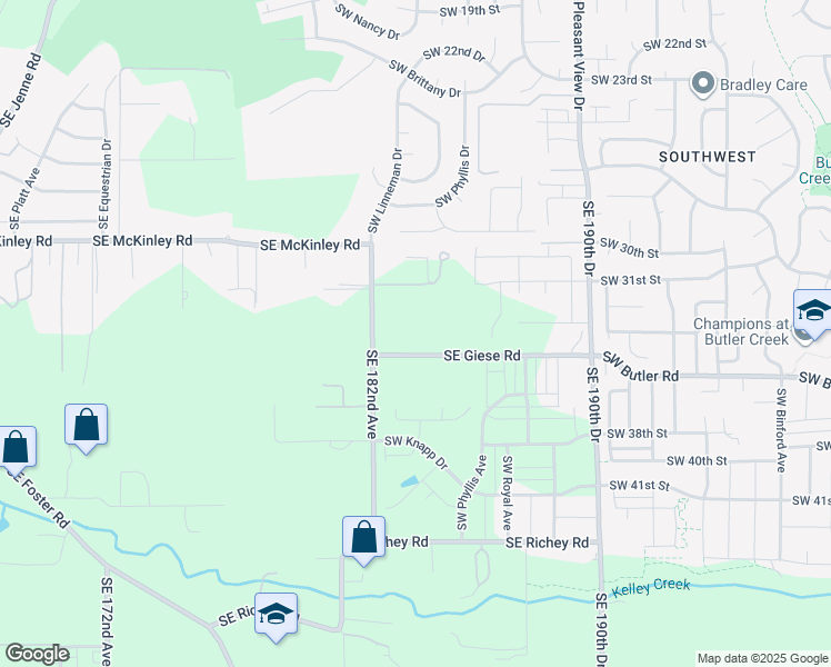 map of restaurants, bars, coffee shops, grocery stores, and more near 18344 Southeast Giese Road in Gresham