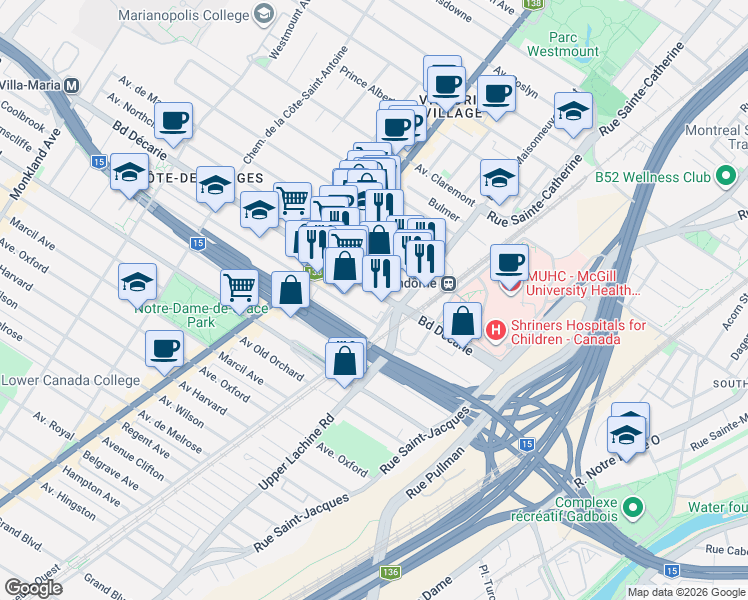 map of restaurants, bars, coffee shops, grocery stores, and more near 308 Place d'Youville in Montréal