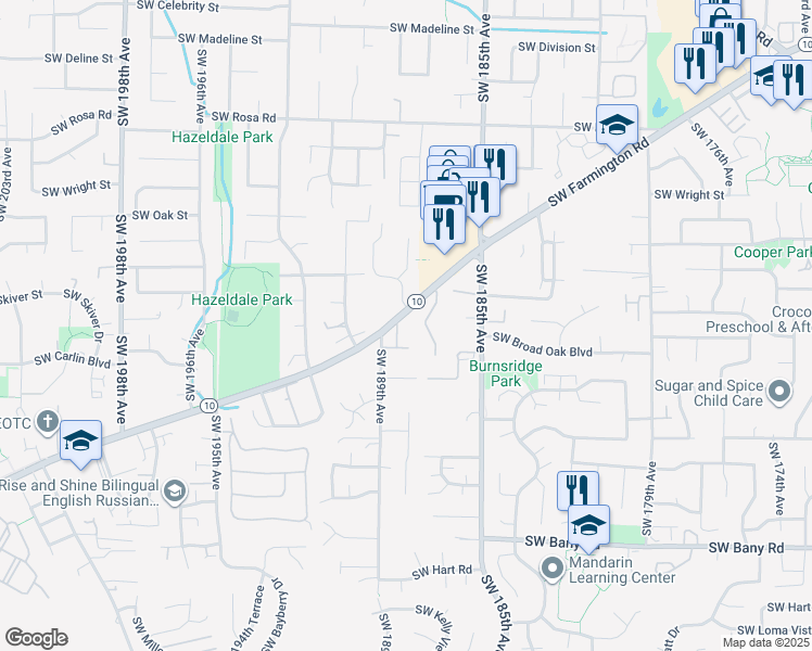 map of restaurants, bars, coffee shops, grocery stores, and more near 42 Southwest 189th Avenue in Beaverton
