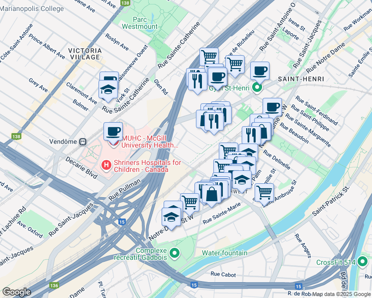 map of restaurants, bars, coffee shops, grocery stores, and more near 748 Rue Walnut in Montréal