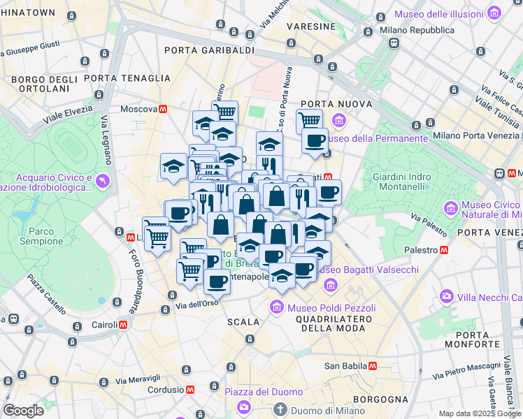 map of restaurants, bars, coffee shops, grocery stores, and more near 14 Via Fatebenefratelli in Milano