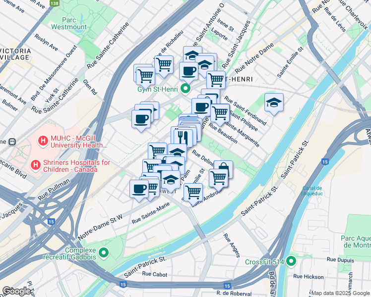 map of restaurants, bars, coffee shops, grocery stores, and more near in Montreal