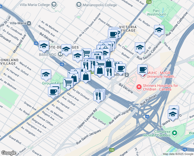 map of restaurants, bars, coffee shops, grocery stores, and more near 2209 Avenue Prud'homme in Montreal