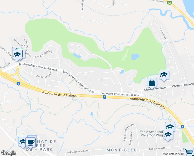 map of restaurants, bars, coffee shops, grocery stores, and more near 56 Rue de Chaumont in Gatineau