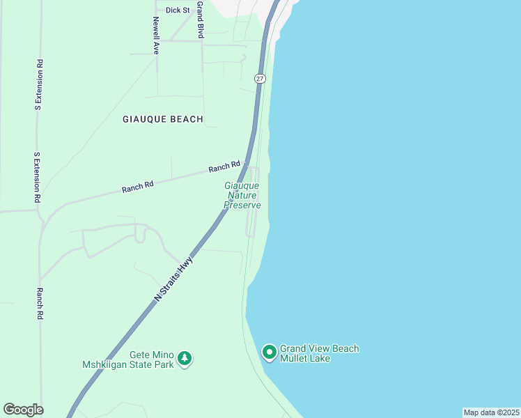 map of restaurants, bars, coffee shops, grocery stores, and more near 676 Giauque Beach Drive in Cheboygan