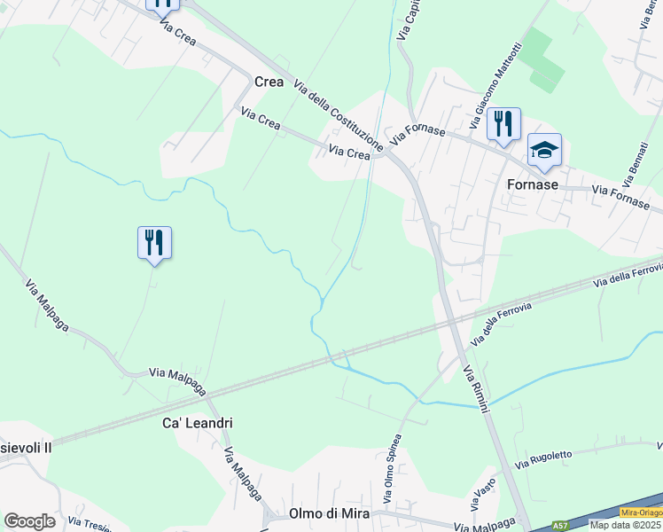 map of restaurants, bars, coffee shops, grocery stores, and more near 3 Via Crea in Città Metropolitana di Venezia