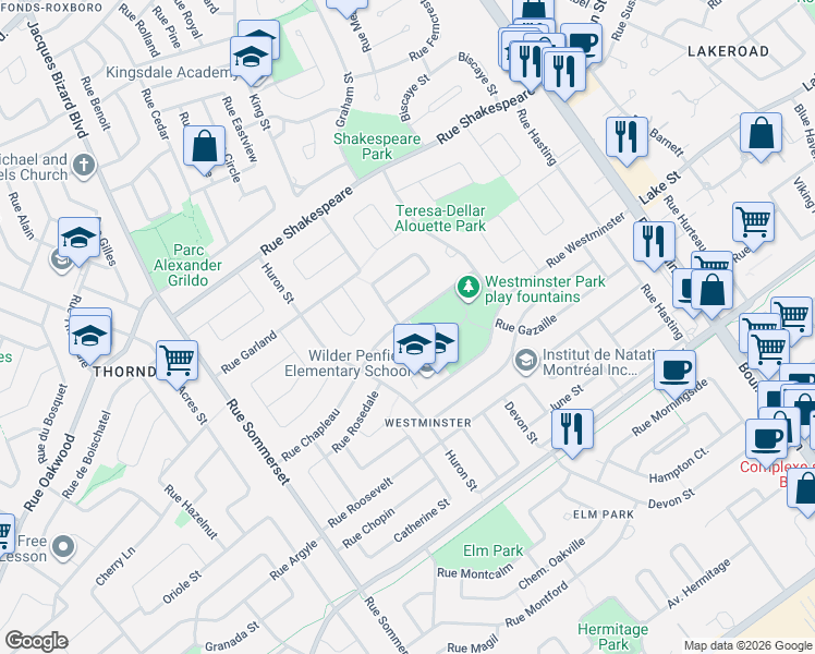 map of restaurants, bars, coffee shops, grocery stores, and more near 156 Rue Chapleau in Dollard-des-Ormeaux