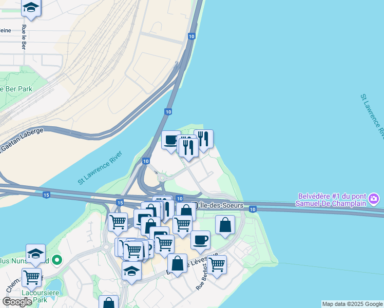 map of restaurants, bars, coffee shops, grocery stores, and more near in Montreal