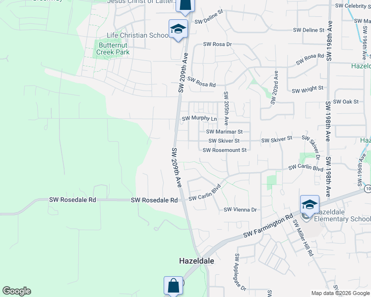 map of restaurants, bars, coffee shops, grocery stores, and more near 6453 Southwest Vinwood Terrace in Beaverton