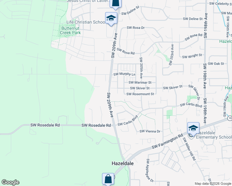 map of restaurants, bars, coffee shops, grocery stores, and more near 6453 Southwest Vinwood Terrace in Beaverton