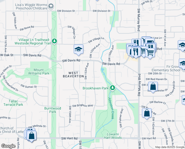 map of restaurants, bars, coffee shops, grocery stores, and more near 6445 Southwest 152nd Avenue in Beaverton