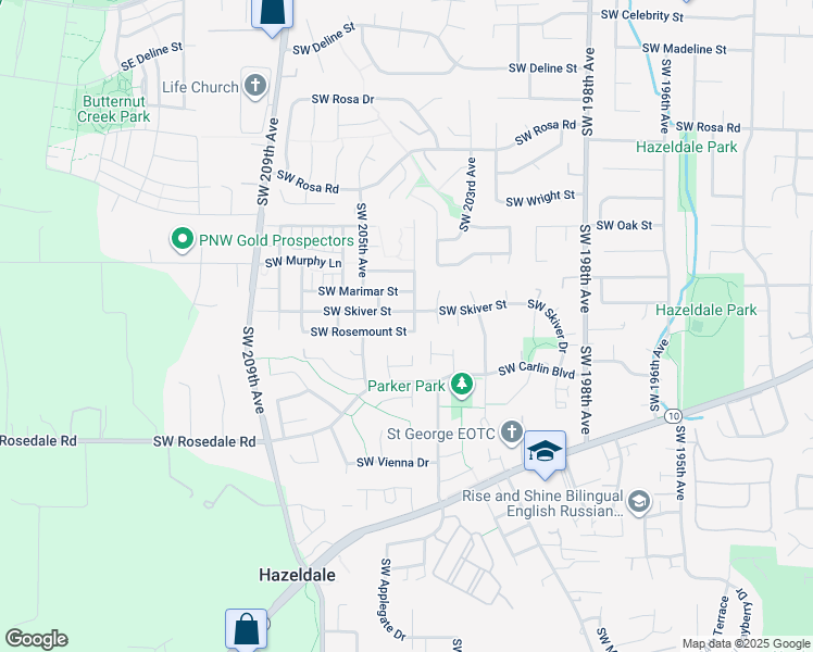 map of restaurants, bars, coffee shops, grocery stores, and more near 20451 Southwest Skiver Street in Beaverton