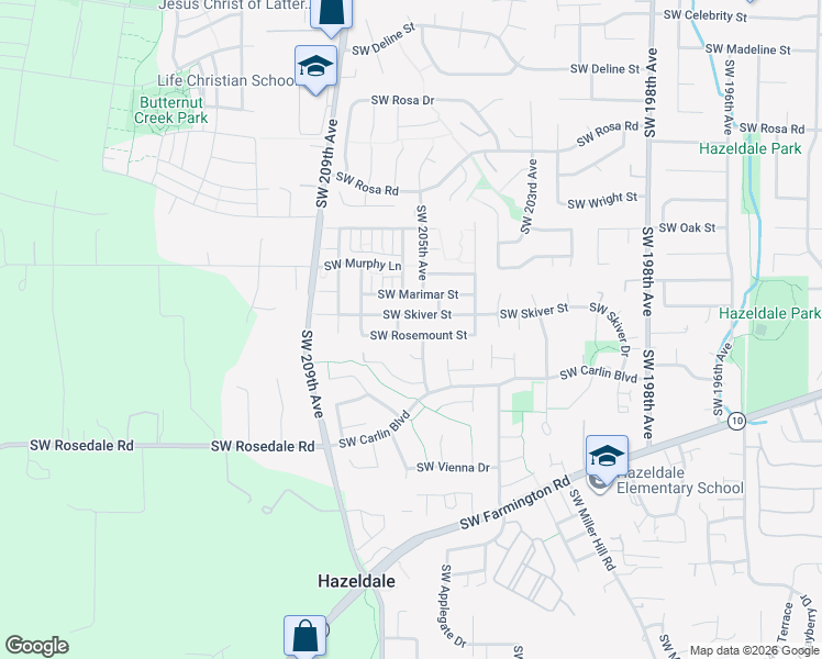 map of restaurants, bars, coffee shops, grocery stores, and more near 20619 Southwest Skiver Street in Beaverton
