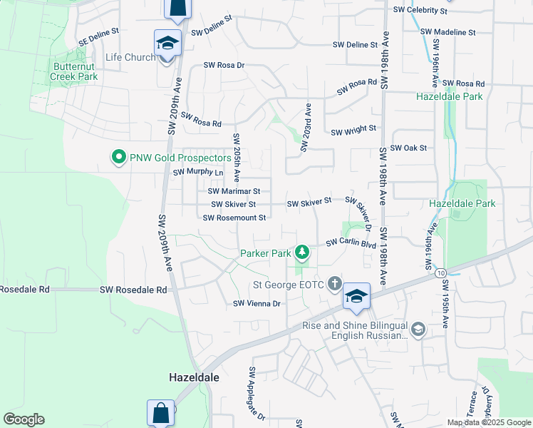 map of restaurants, bars, coffee shops, grocery stores, and more near 20451 Southwest Skiver Street in Beaverton