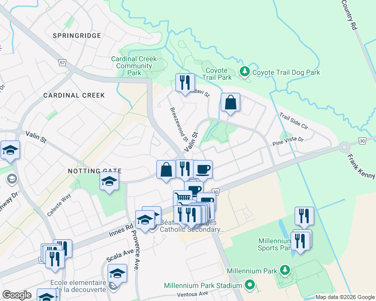 map of restaurants, bars, coffee shops, grocery stores, and more near in Ottawa
